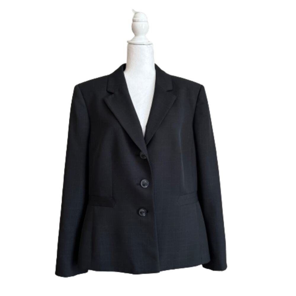 Evan Picone Suit Blazer Jacket Black Gray Plaid Button Front Career Size 18
